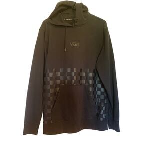Van Off The Wall Oversized Small Black Hoddie with Checkerboard print Mens